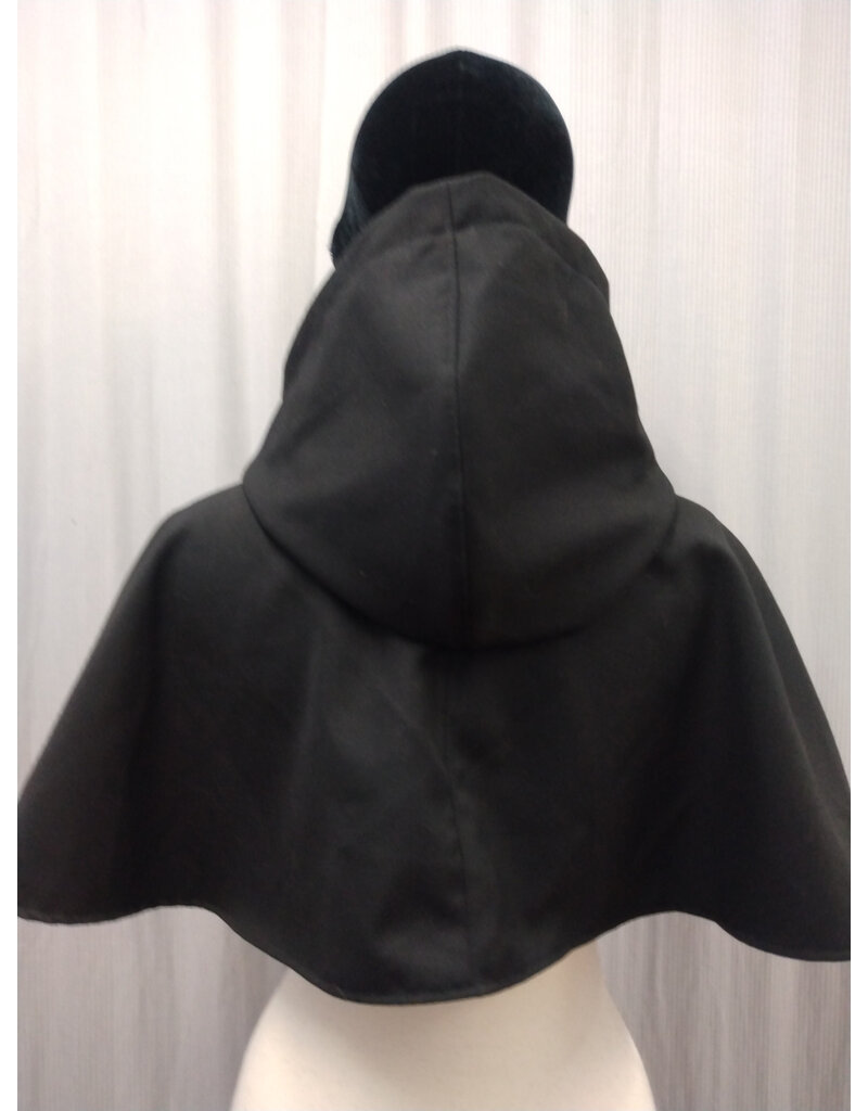 Cloakmakers.com H510-Black Wool Blend Hooded Cowl w/ Blue Moleskin Center & Dragon Embroidery