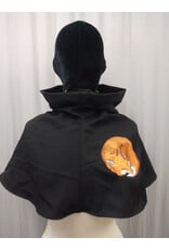 Cloakmakers.com H512-Washable Black Wool Blend Hooded Cowl w/ Orange Fox Embroidery