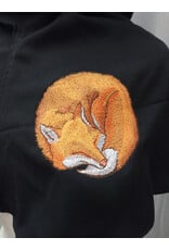 Cloakmakers.com H512-Washable Black Wool Blend Hooded Cowl w/ Orange Fox Embroidery