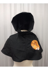 Cloakmakers.com H512-Washable Black Wool Blend Hooded Cowl w/ Orange Fox Embroidery