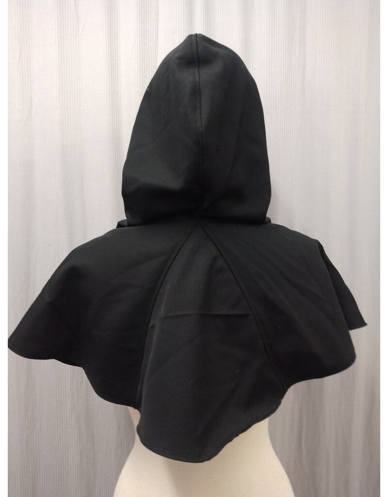 Cloakmakers.com H512-Washable Black Wool Blend Hooded Cowl w/ Orange Fox Embroidery