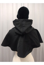 Cloakmakers.com H512-Washable Black Wool Blend Hooded Cowl w/ Orange Fox Embroidery