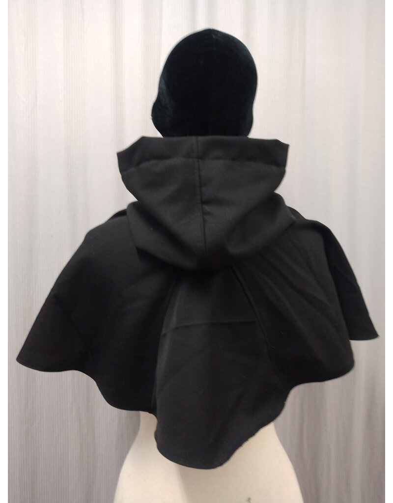 Cloakmakers.com H512-Washable Black Wool Blend Hooded Cowl w/ Orange Fox Embroidery