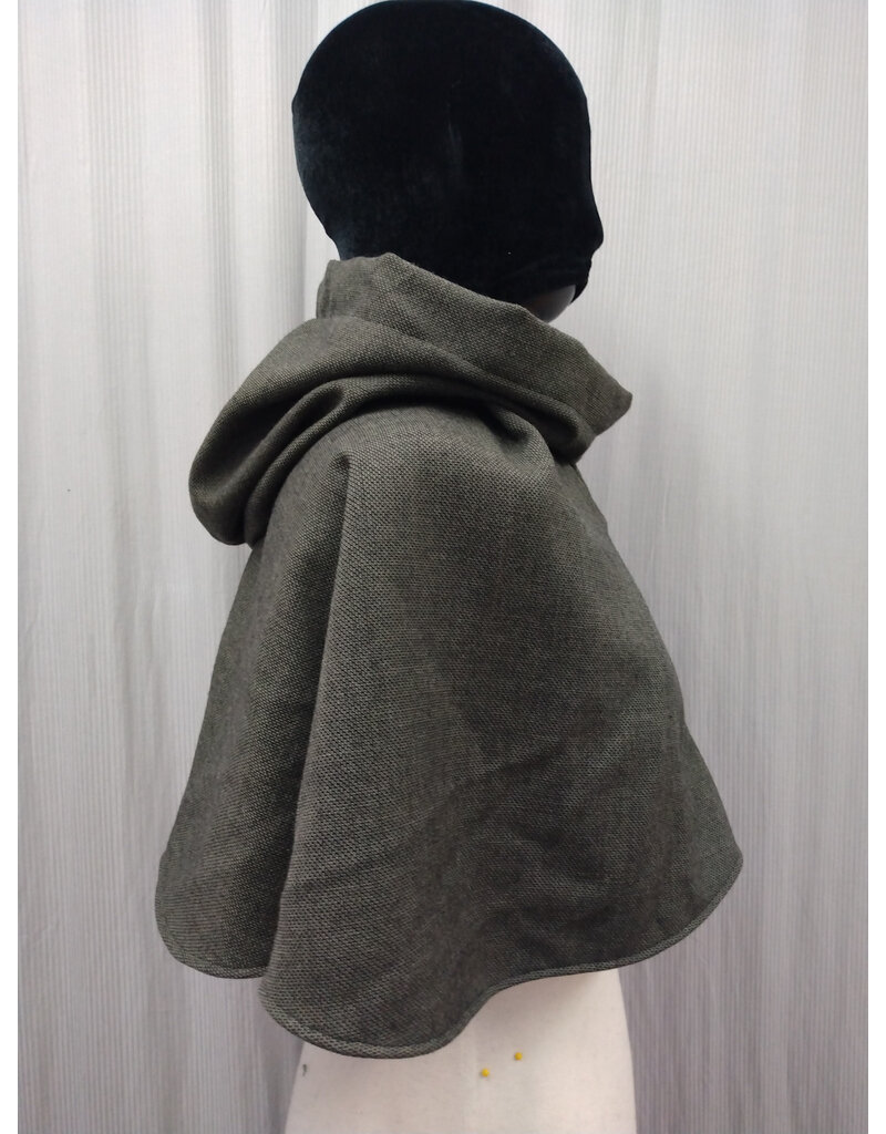 Cloakmakers.com H513-Washable Black & Taupe Tweed Wool Blend Hooded Cowl