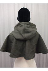 Cloakmakers.com H513-Washable Black & Taupe Tweed Wool Blend Hooded Cowl