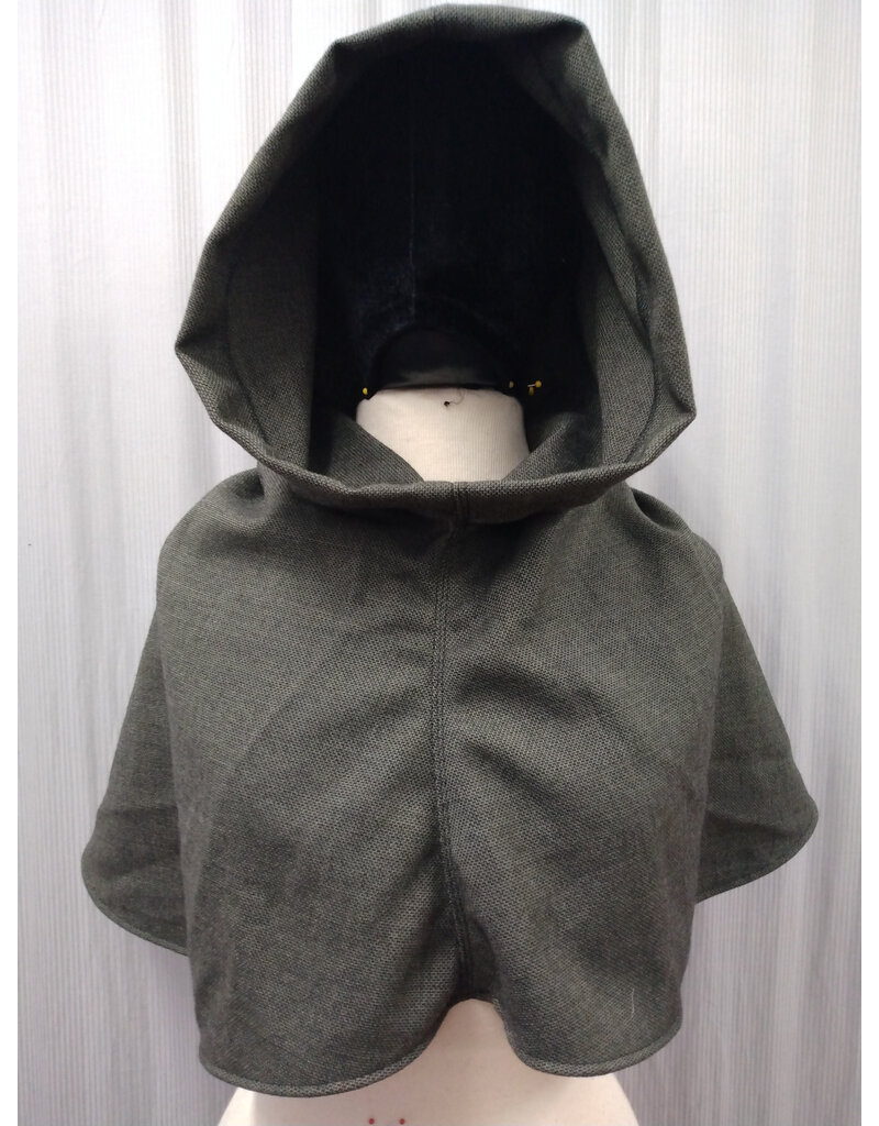 Cloakmakers.com H513-Washable Black & Taupe Tweed Wool Blend Hooded Cowl