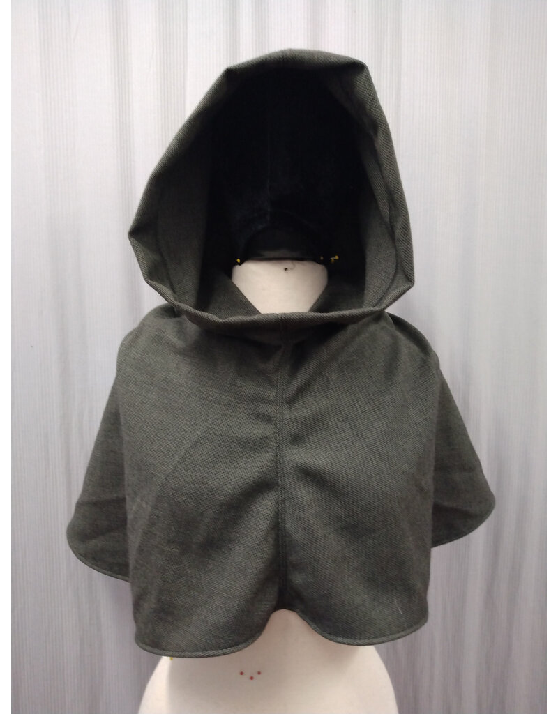 Cloakmakers.com H513-Washable Black & Taupe Tweed Wool Blend Hooded Cowl