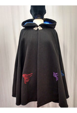 Cloakmakers.com 5576-Washable Wool Black Cloak w/ Blue Hood Lining & 8 Dragon Embroidery