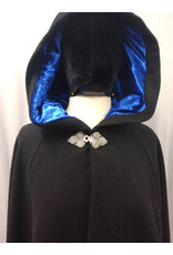 Cloakmakers.com 5576-Washable Wool Black Cloak w/ Blue Hood Lining & 8 Dragon Embroidery