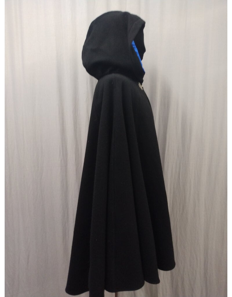 Cloakmakers.com 5576-Washable Wool Black Cloak w/ Blue Hood Lining & 8 Dragon Embroidery
