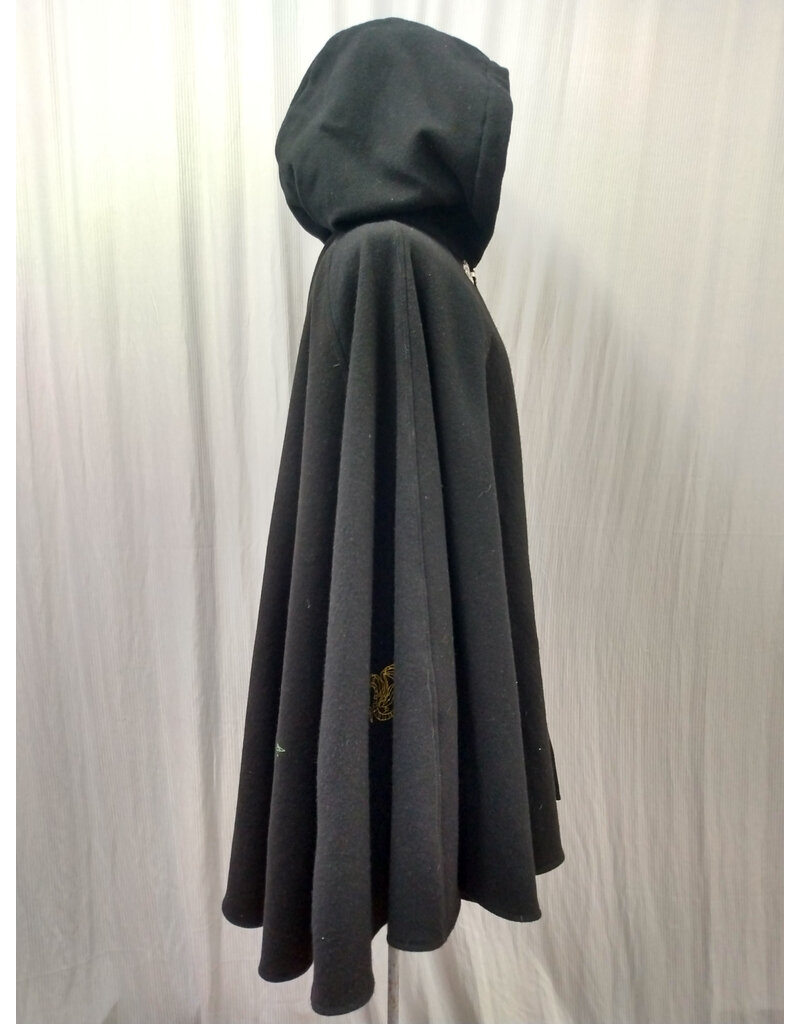 Cloakmakers.com 5576-Washable Wool Black Cloak w/ Blue Hood Lining & 8 Dragon Embroidery
