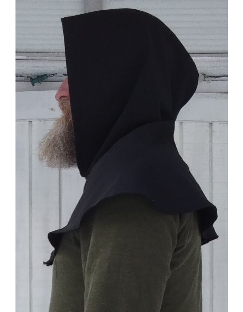 Cloakmakers.com H516-Washable Black Hooded Cowl w/ Green & Gold Embroidery