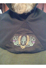 Cloakmakers.com H516-Washable Black Hooded Cowl w/ Green & Gold Embroidery
