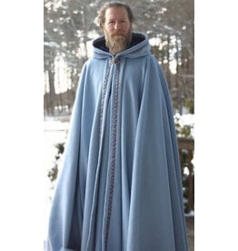 Cloakmakers.com 5581-Washable Light Blue Wool Blend Cloak w/ Blue & Silver Trim and Hood Lining