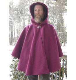 Cloakmakers.com 5582-Washable Raspberry 100% Wool Cloak w/ Black Hood Lining & Pockets
