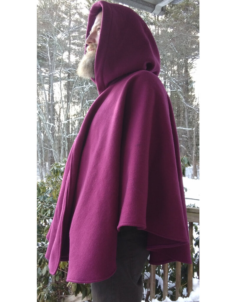 Cloakmakers.com 5582-Washable Raspberry 100% Wool Cloak w/ Black Hood Lining & Pockets