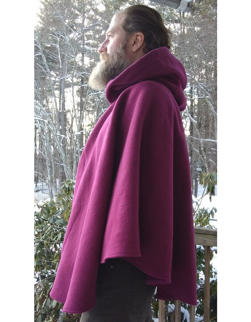 Cloakmakers.com 5582-Washable Raspberry 100% Wool Cloak w/ Black Hood Lining & Pockets