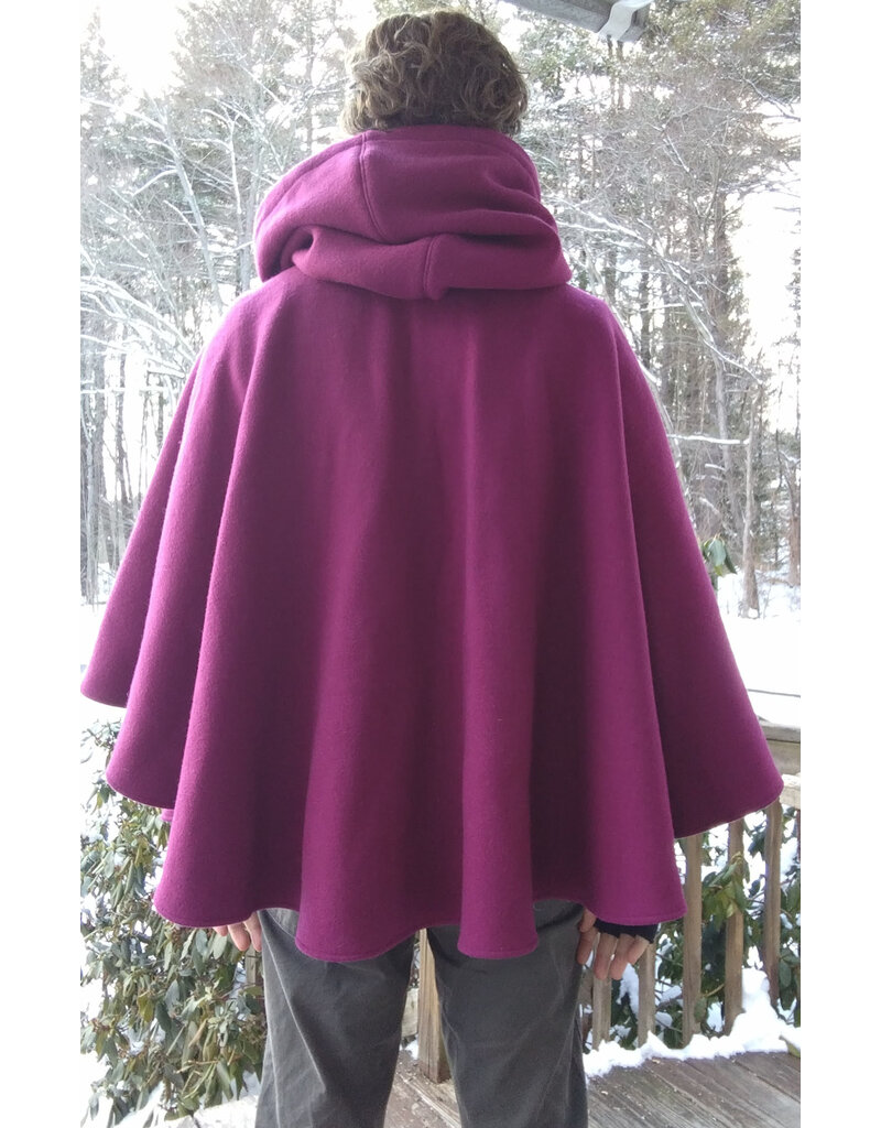 Cloakmakers.com 5582-Washable Raspberry 100% Wool Cloak w/ Black Hood Lining & Pockets