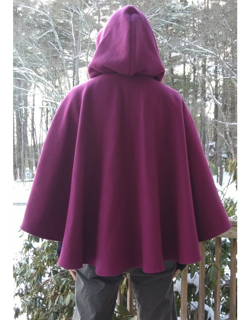 Cloakmakers.com 5582-Washable Raspberry 100% Wool Cloak w/ Black Hood Lining & Pockets
