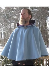Cloakmakers.com 5583-Washable Light Blue Wool Blend Cloak w/ Purple Pockets & Hood Lining