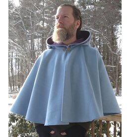Cloakmakers.com 5583-Washable Light Blue Wool Blend Cloak w/ Purple Pockets & Hood Lining