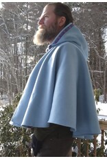 Cloakmakers.com 5583-Washable Light Blue Wool Blend Cloak w/ Purple Pockets & Hood Lining