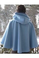 Cloakmakers.com 5583-Washable Light Blue Wool Blend Cloak w/ Purple Pockets & Hood Lining
