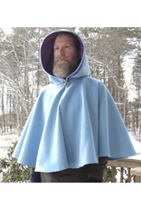 Cloakmakers.com 5583-Washable Light Blue Wool Blend Cloak w/ Purple Pockets & Hood Lining