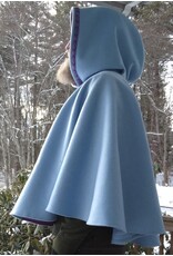 Cloakmakers.com 5583-Washable Light Blue Wool Blend Cloak w/ Purple Pockets & Hood Lining