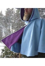 Cloakmakers.com 5583-Washable Light Blue Wool Blend Cloak w/ Purple Pockets & Hood Lining