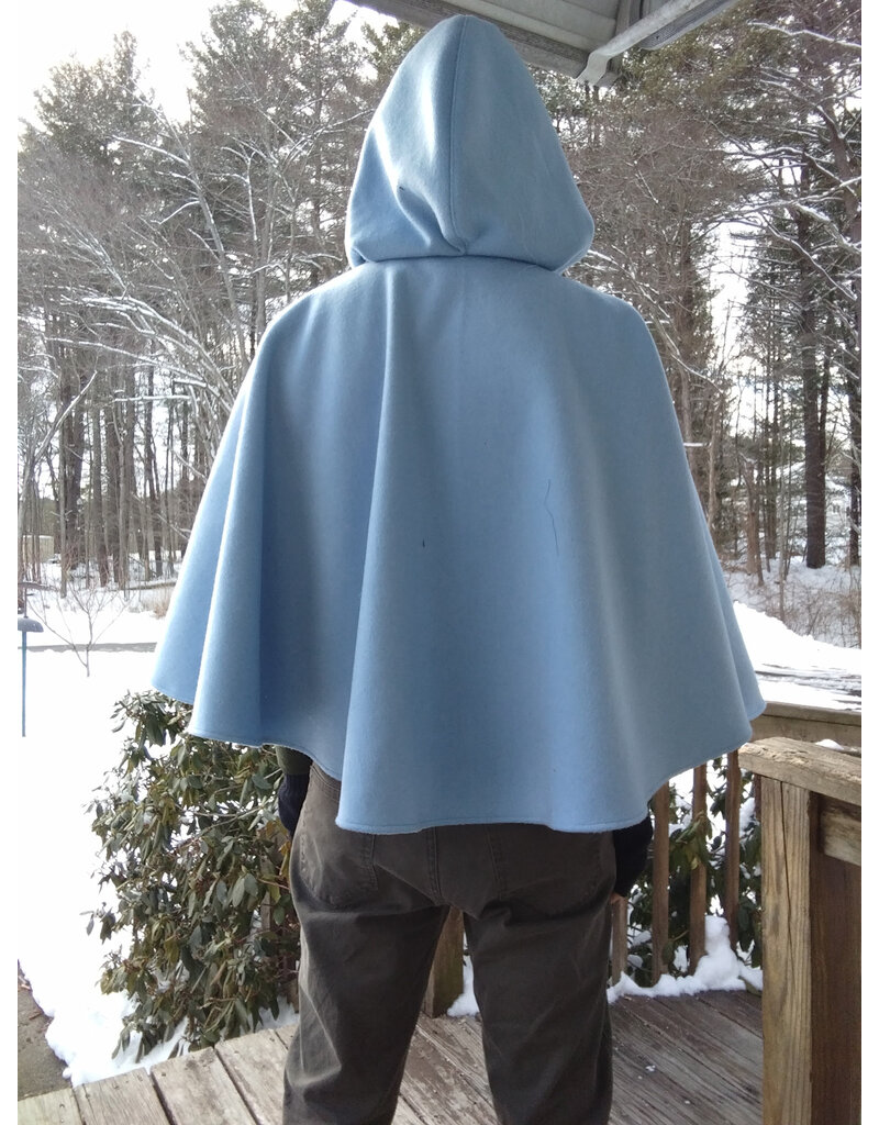 Cloakmakers.com 5583-Washable Light Blue Wool Blend Cloak w/ Purple Pockets & Hood Lining