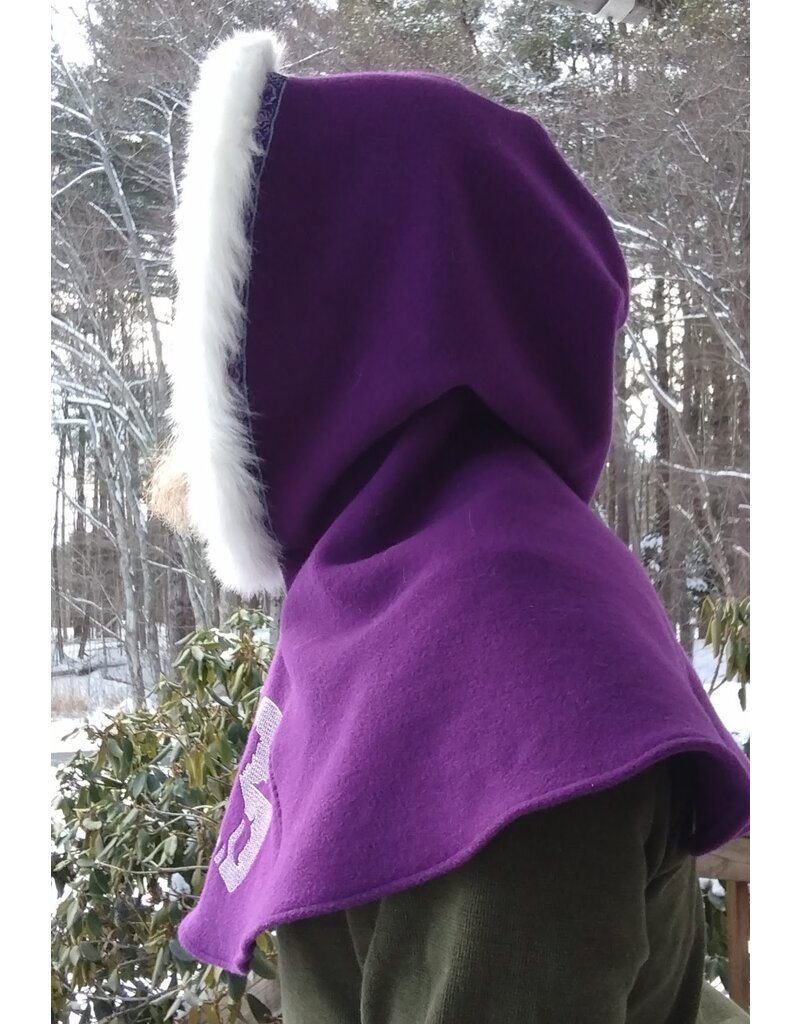 Cloakmakers.com H500-Purple Hooded Cowl w/ Unicorn Embroidery & Furry Trim