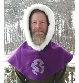 Cloakmakers.com H500-Purple Hooded Cowl w/ Unicorn Embroidery & Furry Trim