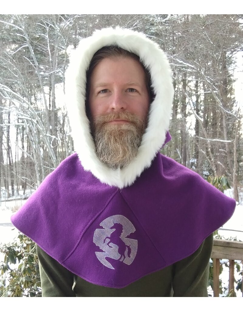Cloakmakers.com H500-Purple Hooded Cowl w/ Unicorn Embroidery & Furry Trim