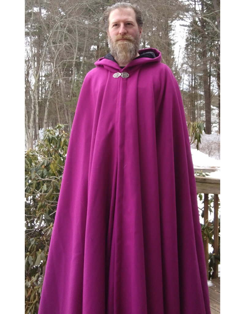 Cloakmakers.com 5590-Magenta 100% Wool Cloak w/ Sparkling Black Hood Lining