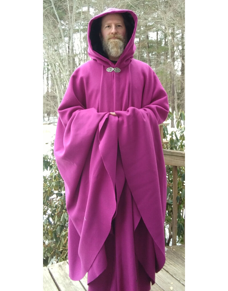 Cloakmakers.com 5590-Magenta 100% Wool Cloak w/ Sparkling Black Hood Lining