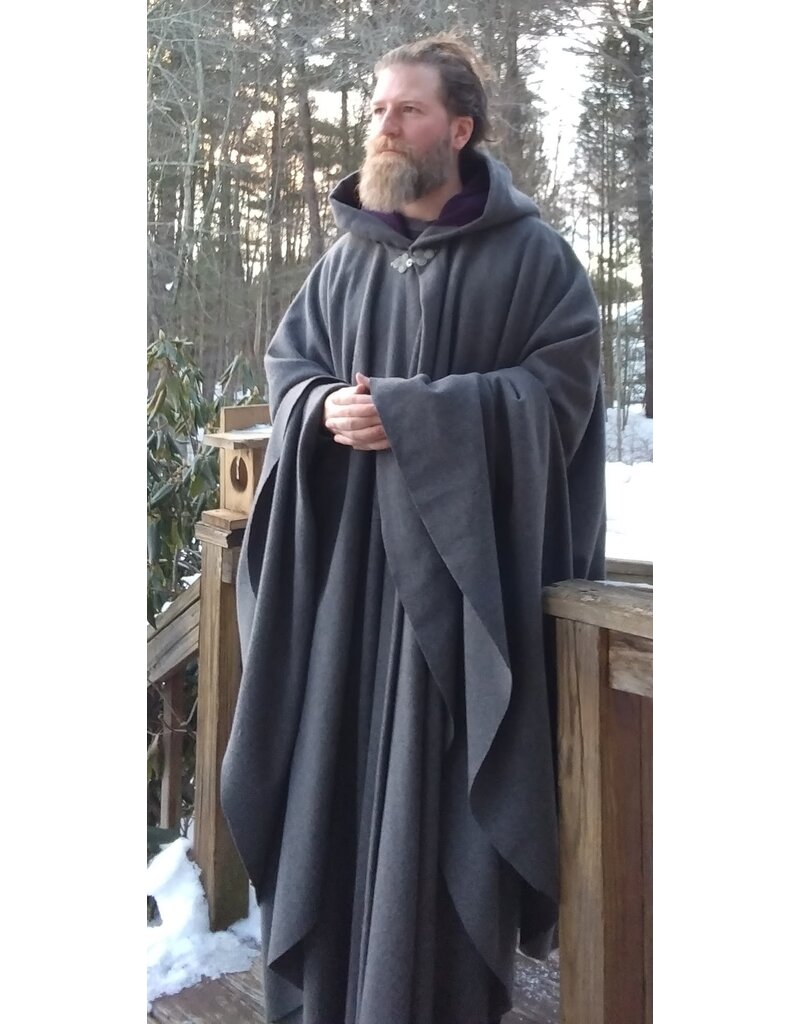 Cloakmakers.com 5598-Washable Grey Wool Blend Cloak w/ Purple Moleskin Hood Lining