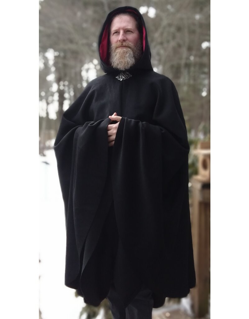 Cloakmakers.com 5603-Black Angora Wool Cloak w/ Red Velvet Hood Lining
