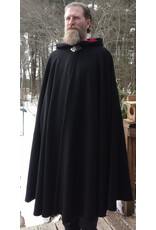 Cloakmakers.com 5603-Black Angora Wool Cloak w/ Red Velvet Hood Lining