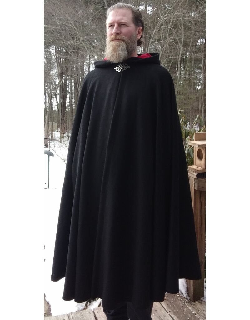 Cloakmakers.com 5603-Black Angora Wool Cloak w/ Red Velvet Hood Lining