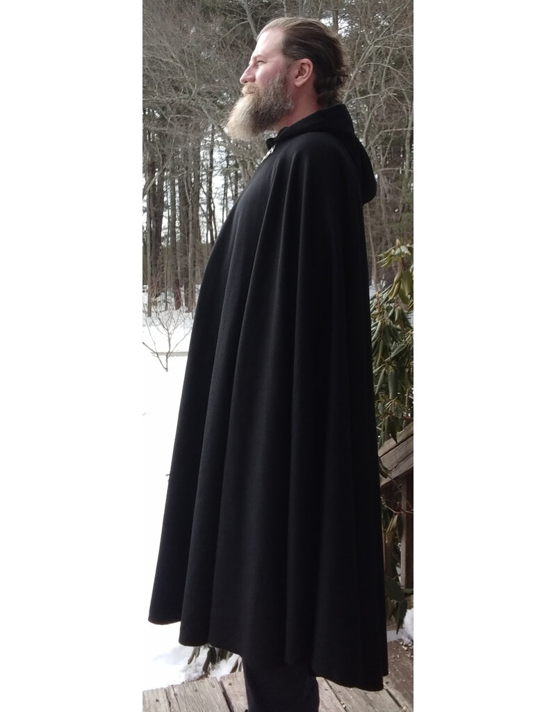 Cloakmakers.com 5603-Black Angora Wool Cloak w/ Red Velvet Hood Lining