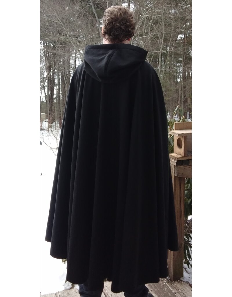 Cloakmakers.com 5603-Black Angora Wool Cloak w/ Red Velvet Hood Lining