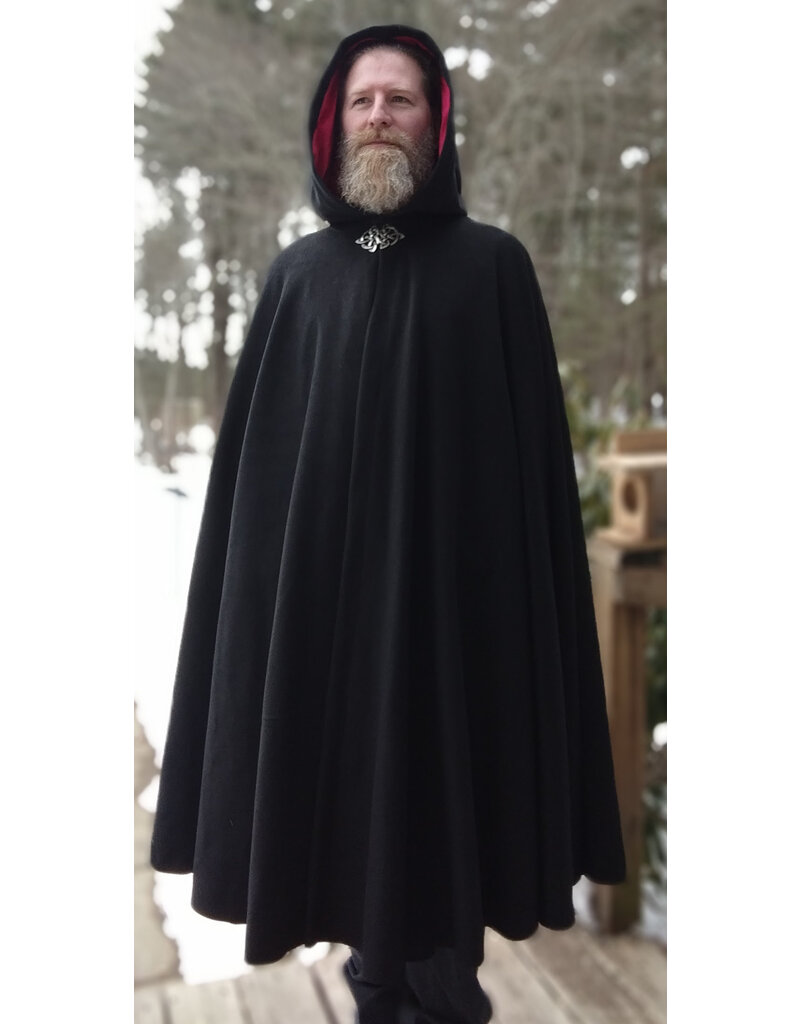 Cloakmakers.com 5603-Black Angora Wool Cloak w/ Red Velvet Hood Lining