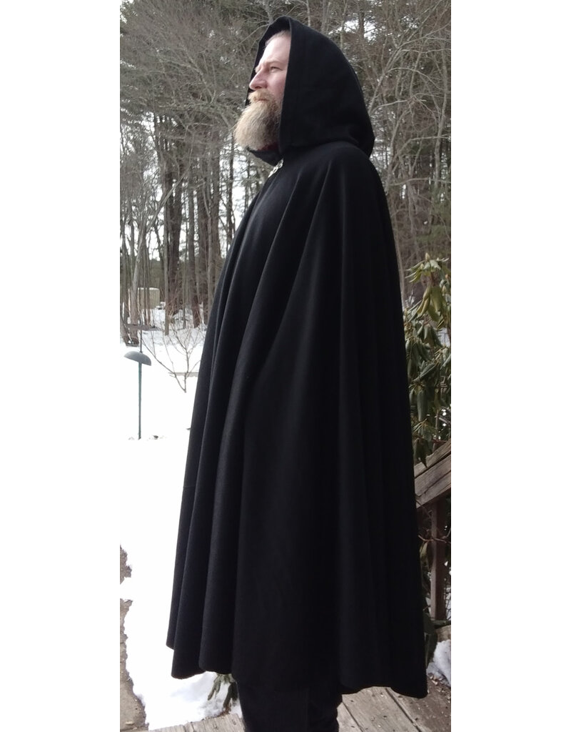 Cloakmakers.com 5603-Black Angora Wool Cloak w/ Red Velvet Hood Lining
