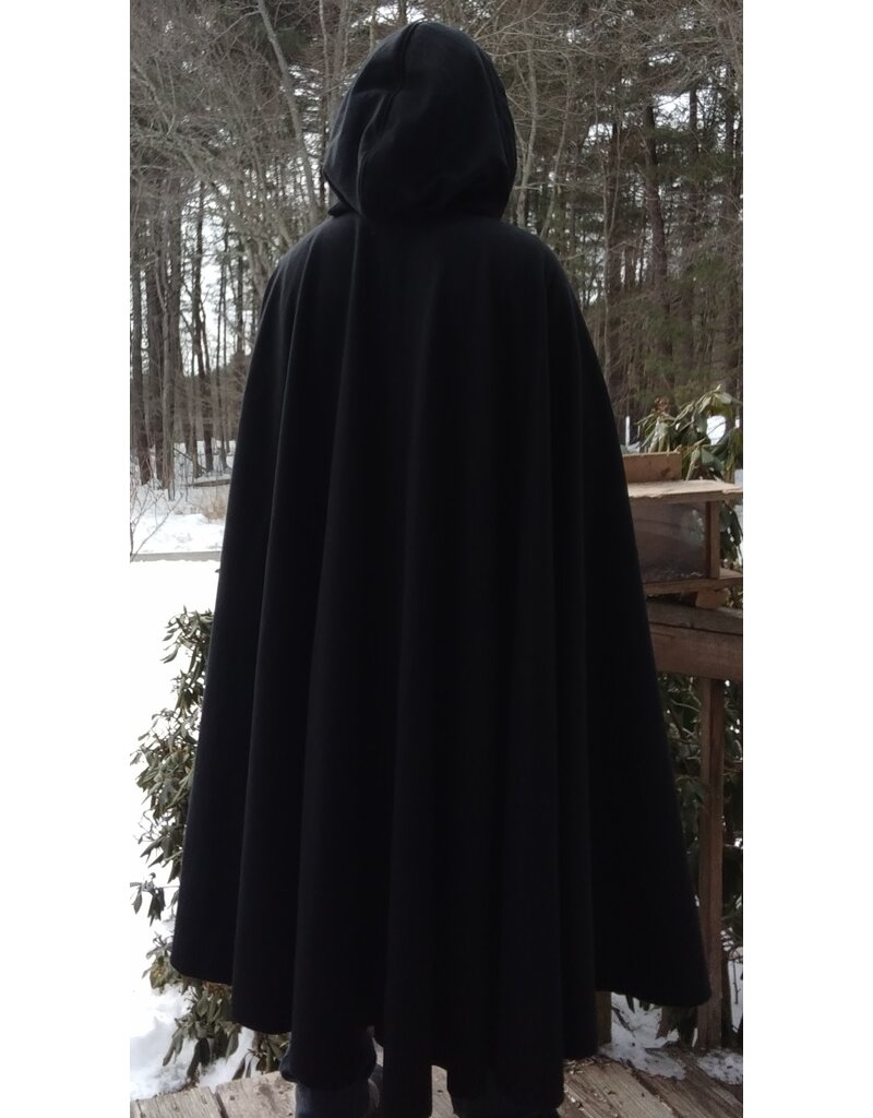 Cloakmakers.com 5603-Black Angora Wool Cloak w/ Red Velvet Hood Lining