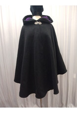 Cloakmakers.com 5606-Washable Black All Wool Cloak w/ Purple Hood Lining and Purple Pockets