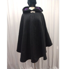 Cloakmakers.com 5606-Washable Black Wool Cloak w/ Purple Hood Lining and Purple Pockets
