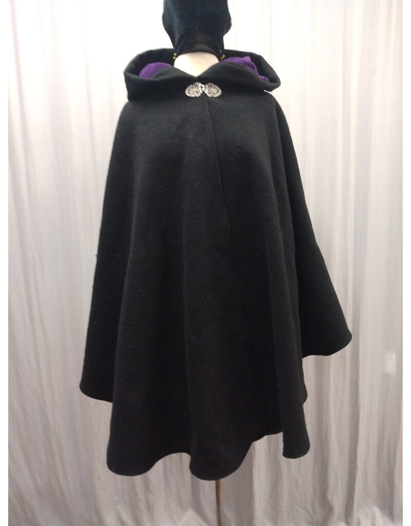 Cloakmakers.com 5606-Washable Black All Wool Cloak w/ Purple Hood Lining and Purple Pockets