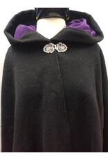 Cloakmakers.com 5606-Washable Black All Wool Cloak w/ Purple Hood Lining and Purple Pockets