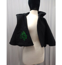 Cloakmakers.com 5607-Washable Wool Black Cloak w/ Black Hood Lining & Pockets and Turtle Embroidery